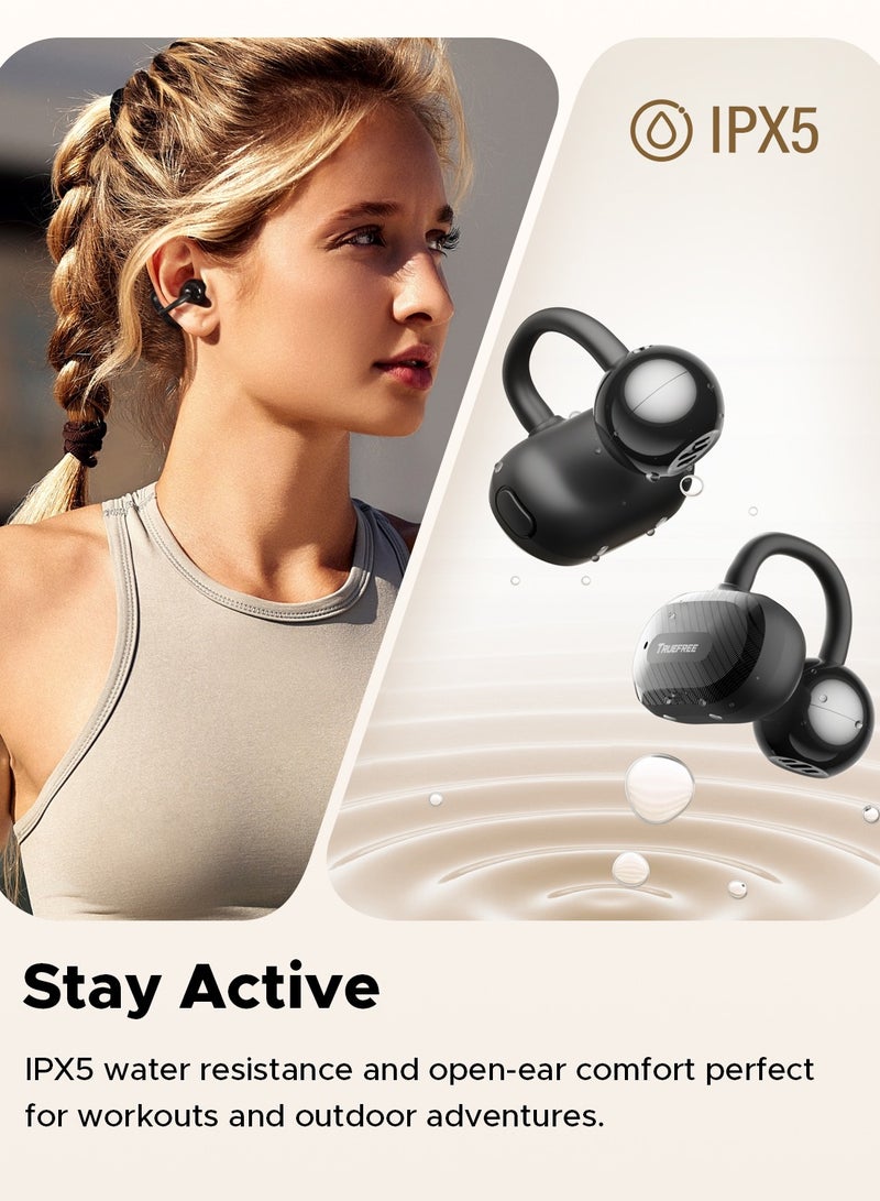 Truefree C10 Wireless Headset, Open-Ear Headset with Clip, Bluetooth 5.4, Spatial Sound, 28 Hours, IPX5 Waterproof, Clear Calls, Dual Connection, Customisable App black
