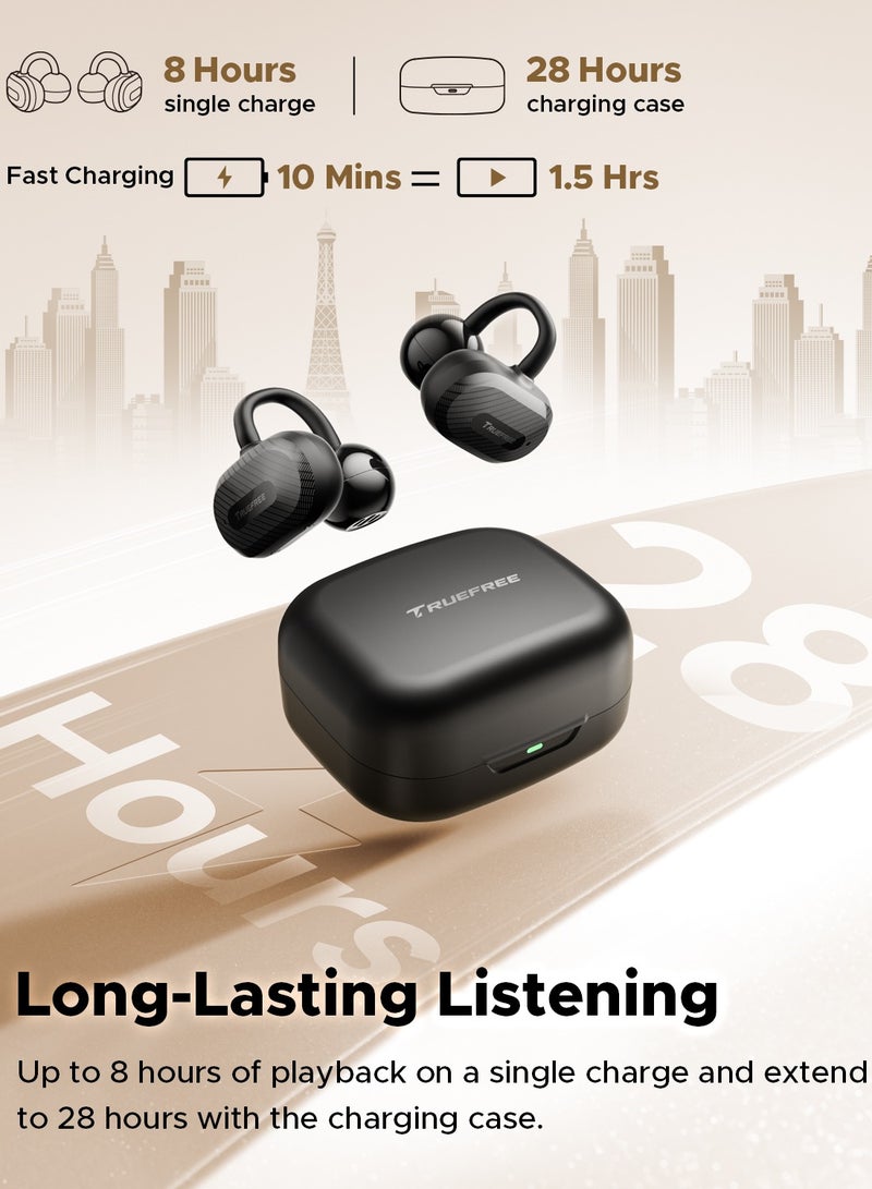 Truefree C10 Wireless Headset, Open-Ear Headset with Clip, Bluetooth 5.4, Spatial Sound, 28 Hours, IPX5 Waterproof, Clear Calls, Dual Connection, Customisable App black