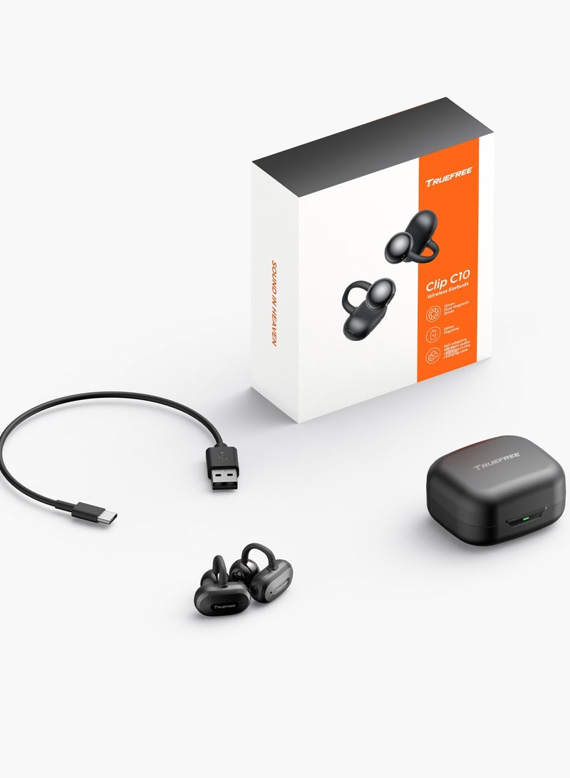 Truefree C10 Wireless Headset, Open-Ear Headset with Clip, Bluetooth 5.4, Spatial Sound, 28 Hours, IPX5 Waterproof, Clear Calls, Dual Connection, Customisable App black