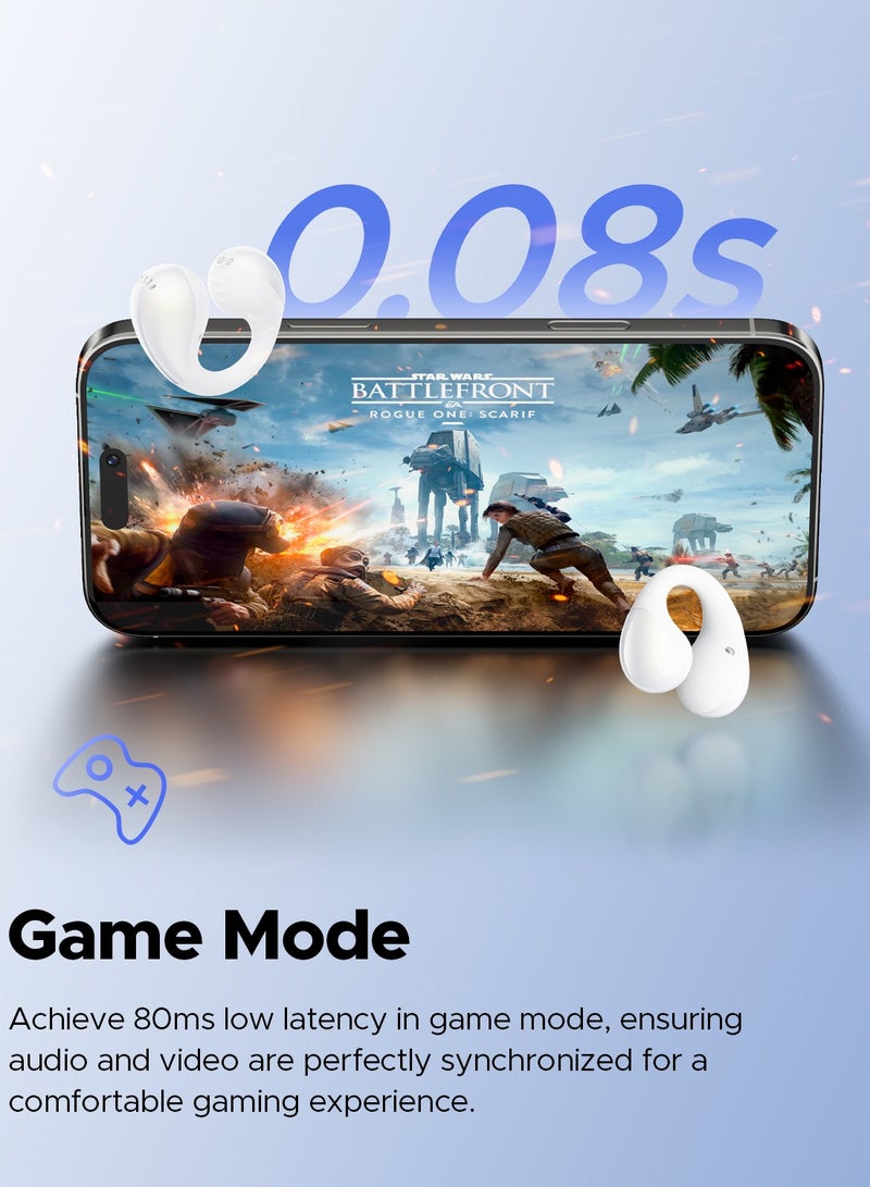 PearlClip Pro Open-Ear Earbuds, Bluetooth 5.4 Clip On Headphones, IPX5 Waterproof, Wireless Earbuds with 24 Hours Playtime, APP Control for Running/Cycling/Fitness white