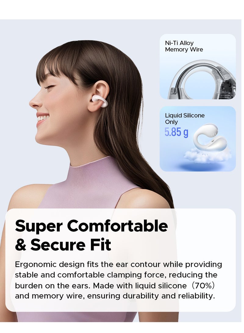 PearlClip Pro Open-Ear Earbuds, Bluetooth 5.4 Clip On Headphones, IPX5 Waterproof, Wireless Earbuds with 24 Hours Playtime, APP Control for Running/Cycling/Fitness white