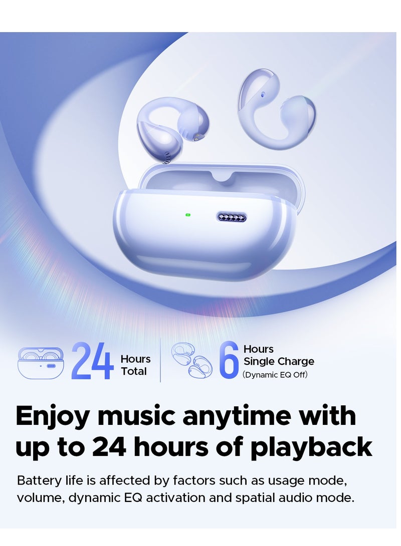 PearlClip Pro Open-Ear Earbuds, Bluetooth 5.4 Clip On Headphones, IPX5 Waterproof, Wireless Earbuds with 24 Hours Playtime, APP Control for Running/Cycling/Fitness purple