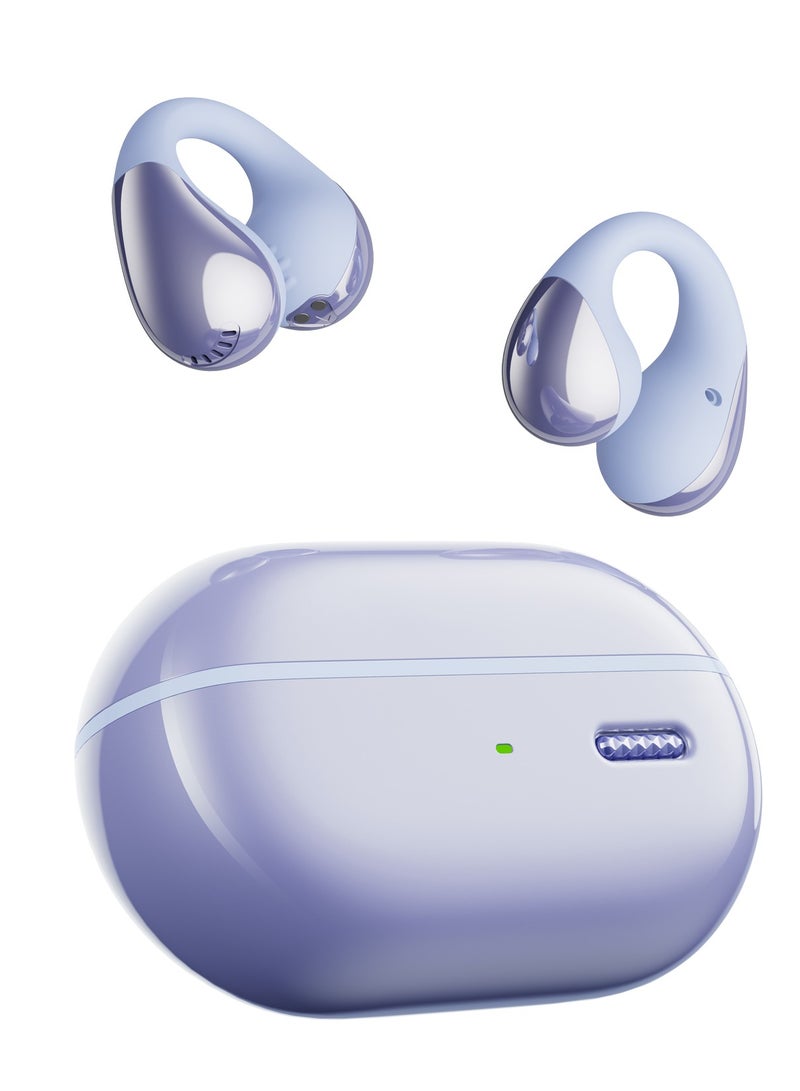 PearlClip Pro Open-Ear Earbuds, Bluetooth 5.4 Clip On Headphones, IPX5 Waterproof, Wireless Earbuds with 24 Hours Playtime, APP Control for Running/Cycling/Fitness purple
