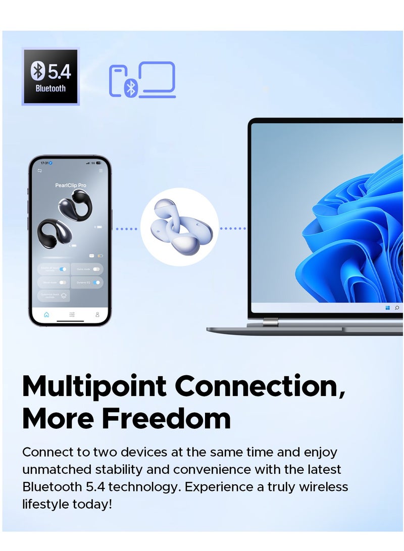 PearlClip Pro Open-Ear Earbuds, Bluetooth 5.4 Clip On Headphones, IPX5 Waterproof, Wireless Earbuds with 24 Hours Playtime, APP Control for Running/Cycling/Fitness purple