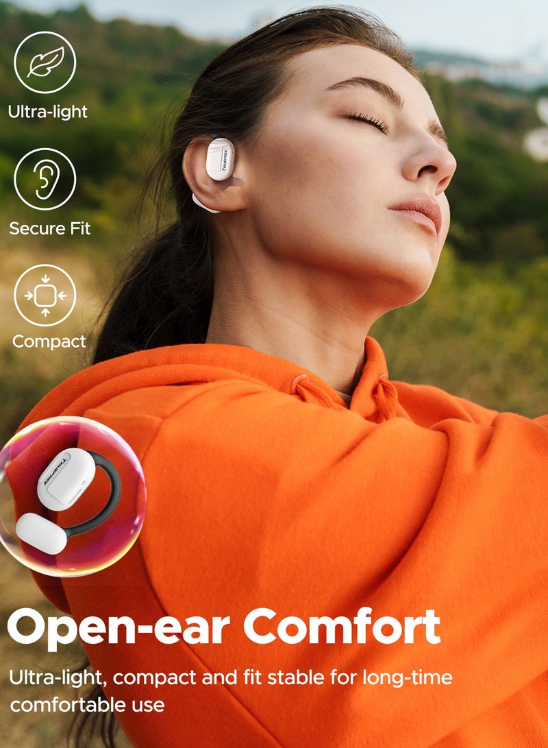 Truefree Open Ear Bluetooth 5.3 Headphones, Wireless Sports Headphones, ENC Noise Cancelling, 3D Stereo Sound via 16.2 mm Driver, 45 Hours of Playback, 4 mics Black) white