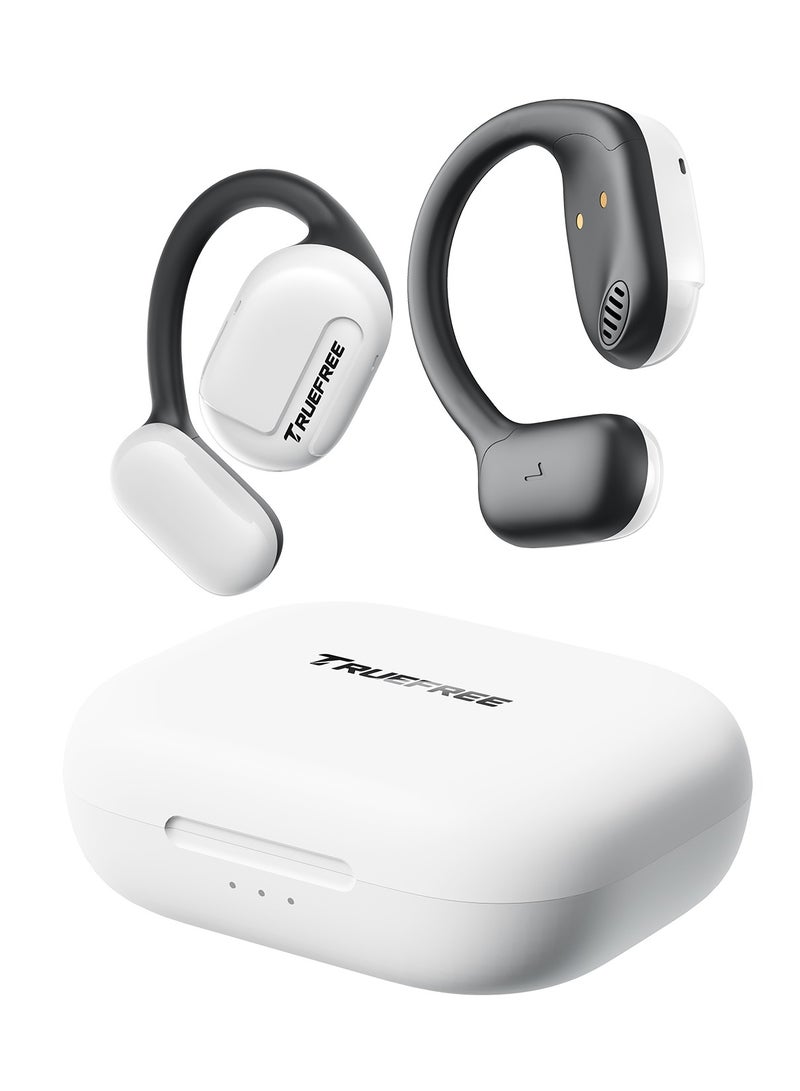 Truefree Open Ear Bluetooth 5.3 Headphones, Wireless Sports Headphones, ENC Noise Cancelling, 3D Stereo Sound via 16.2 mm Driver, 45 Hours of Playback, 4 mics Black) white