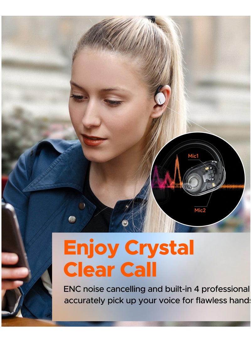 Truefree Open Ear Bluetooth 5.3 Headphones, Wireless Sports Headphones, ENC Noise Cancelling, 3D Stereo Sound via 16.2 mm Driver, 45 Hours of Playback, 4 mics Black) white