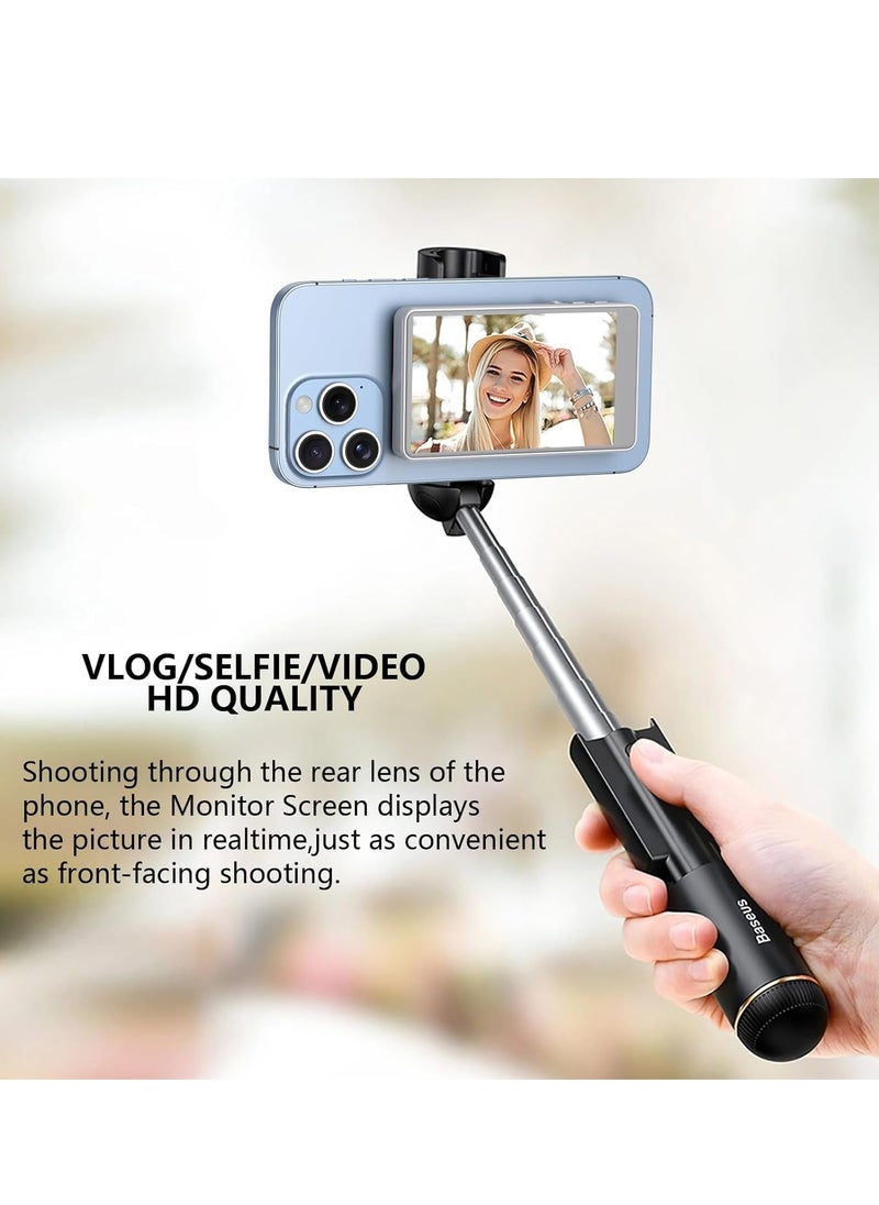 Vlog Selfie Monitor Screen for Smartphones – 4-Inch Wireless Rear Camera Display with Magnetic Mount & Remote Control – Ideal for Live Streaming, Vlogging, Selfies – Compatible with iPhone and Android – Compact & Portable (White)