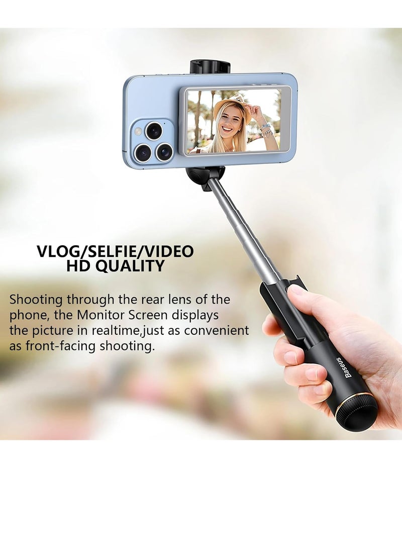 Vlog Selfie Monitor Screen for Smartphones – 4-Inch Wireless Display with Real-Time Rear Camera Sync, Magnetic Mount, Bluetooth Connection & Remote Control – Ideal for Vlogging, Selfies, Live Streaming – Compatible with iPhone & Android – White