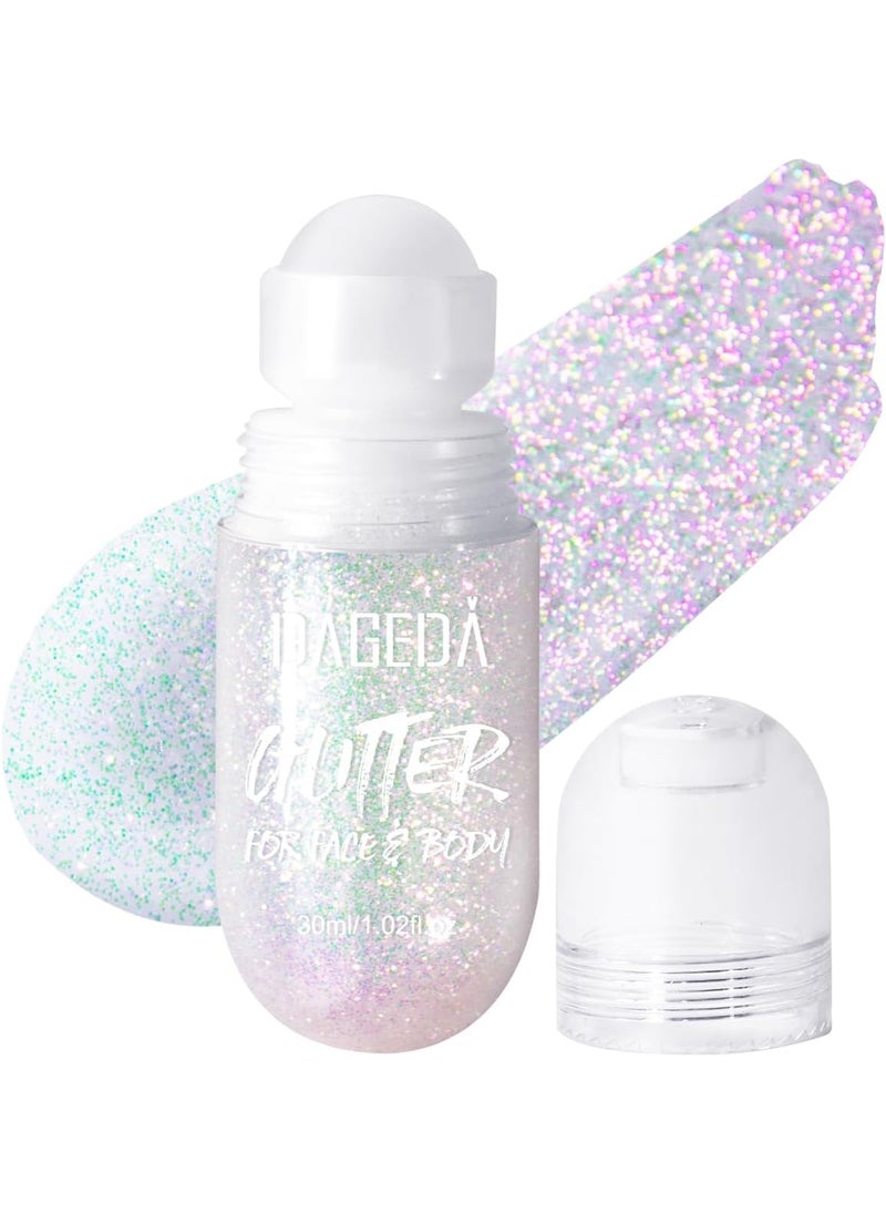 DAGEDA Body Glitter Gel, Roll-on Face Glitter for Mermaid Makeup Festival Rave Accessories, Holographic Hair Glitter Gel,Body Shimmer Halloween Makeup for Rave Party (Sparkling Pink)
