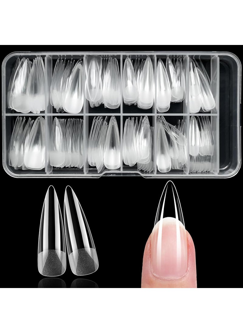 240pc Stiletto Gel Nail Tips Long Fake Nails Clear Press on Nails Acrylic Nail Tip, 12 Size Full Cover Nail tips Stiletto XL Soft Gel Nail Tips False Nails Extension Artificial Fingernail