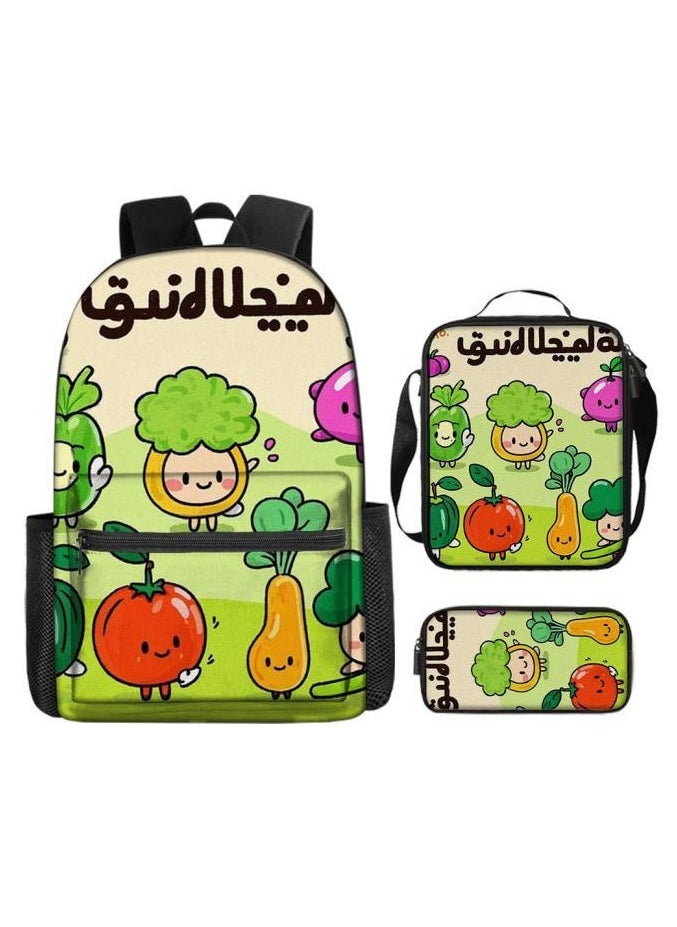 Cartoon three-piece schoolbag with zipper - 573