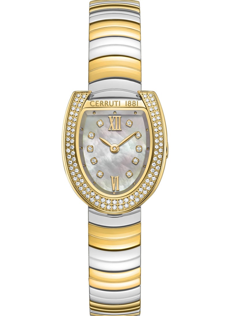 Women's Lerici Analog Watch - White Mother of Pearl Dial, Roman Numerals, Two Tone Bracelet