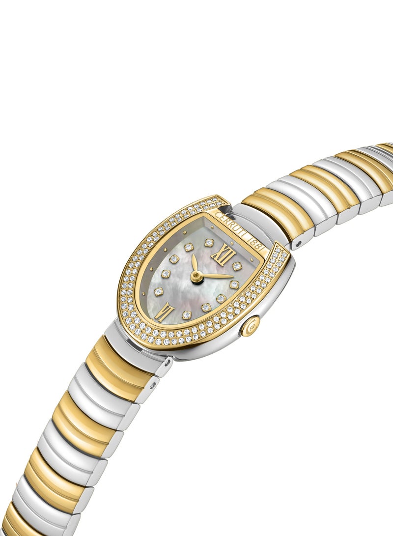 Women's Lerici Analog Watch - White Mother of Pearl Dial, Roman Numerals, Two Tone Bracelet