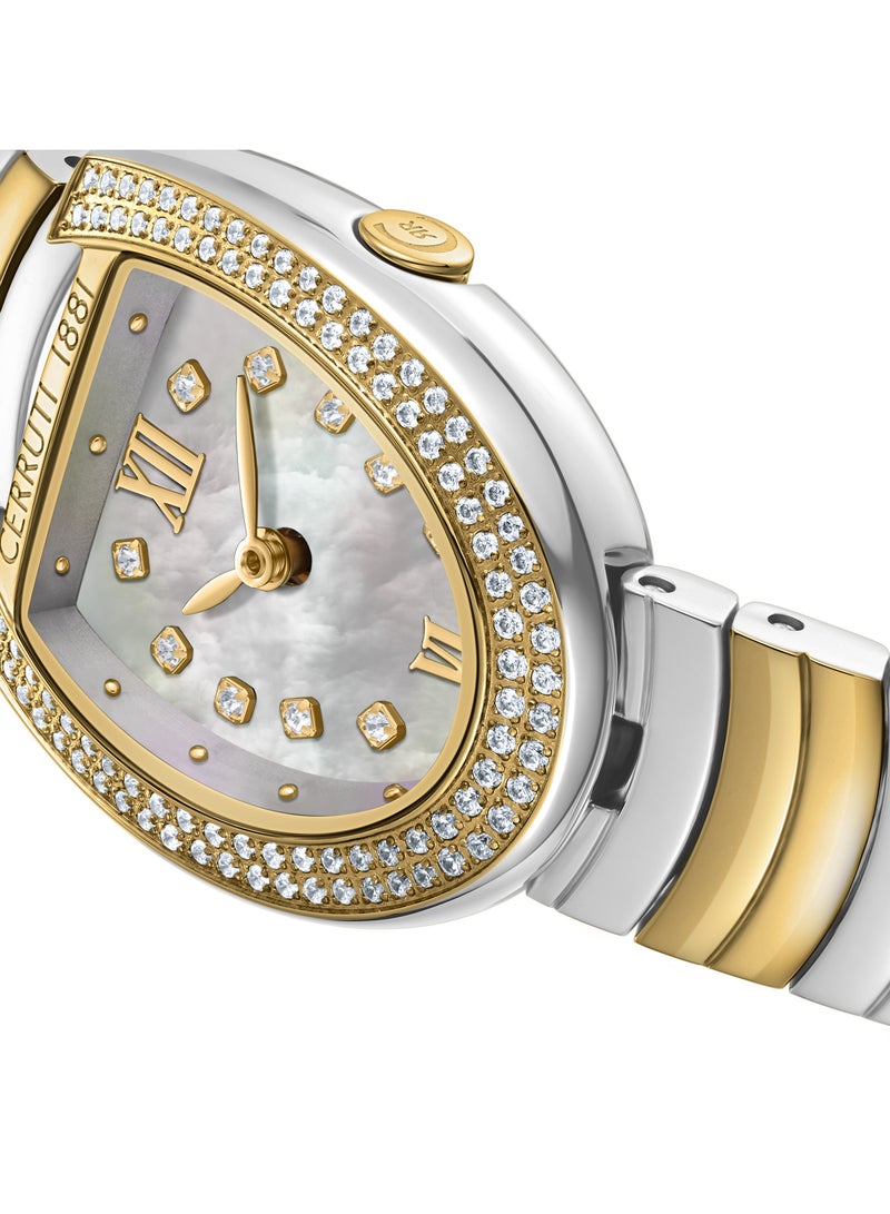 Women's Lerici Analog Watch - White Mother of Pearl Dial, Roman Numerals, Two Tone Bracelet
