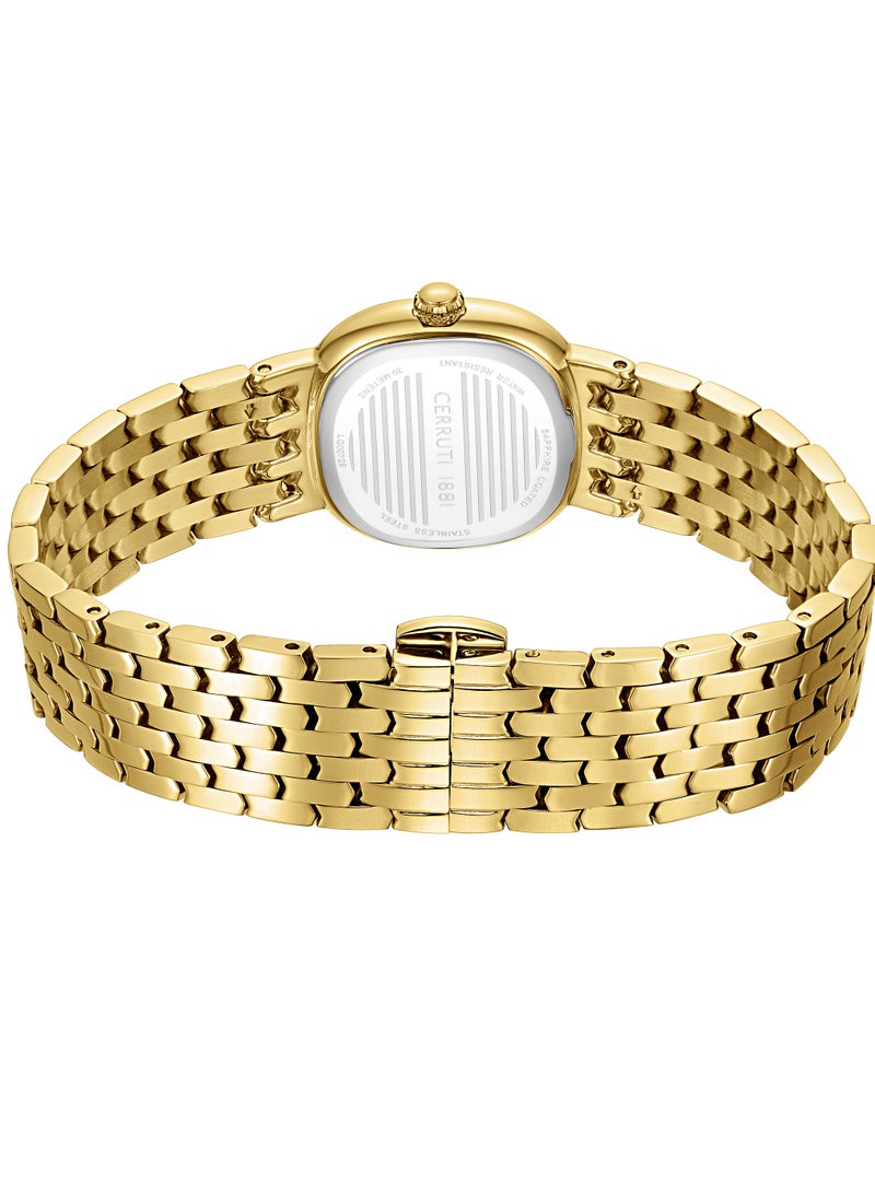 Women's Gresta Analog Watch - Green Smoke Mother of Pearl Dial, Crystal Indexes, Gold Plated Bracelet