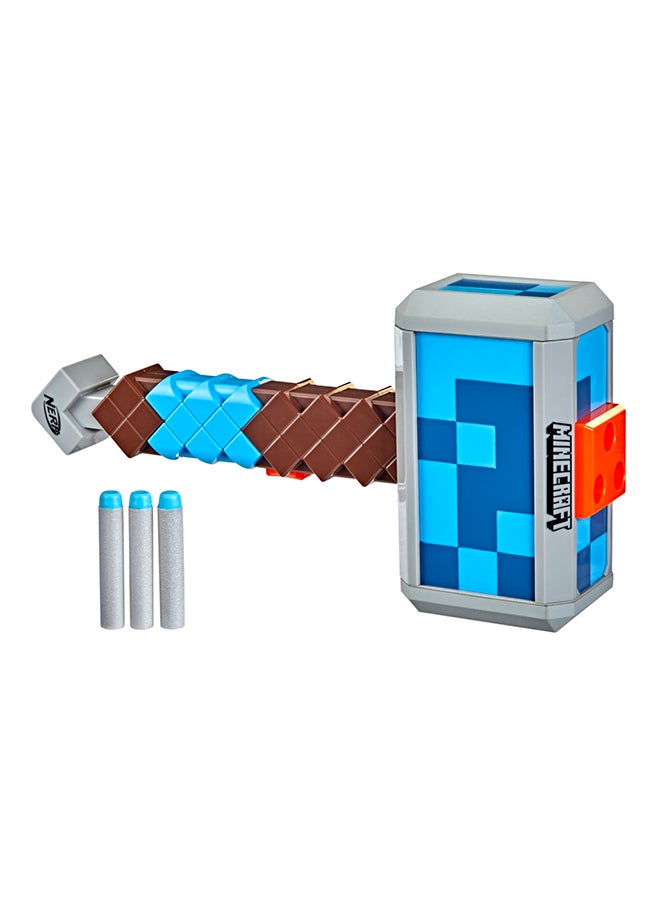 Nerf Minecraft Stormlander Dart-Blasting Hammer, Fires 3 Darts, Includes 3 Official Nerf Elite Darts, Pull-Back Priming Handle