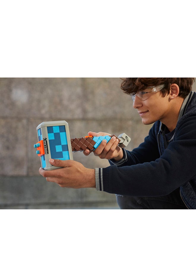 Nerf Minecraft Stormlander Dart-Blasting Hammer, Fires 3 Darts, Includes 3 Official Nerf Elite Darts, Pull-Back Priming Handle