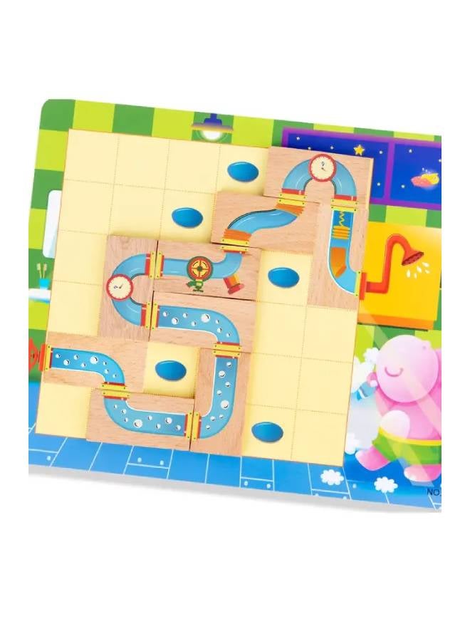 Wooden Hippo Bathing Water Pipe Connection Jigsaw Puzzle Game