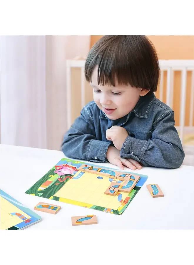 Wooden Hippo Bathing Water Pipe Connection Jigsaw Puzzle Game