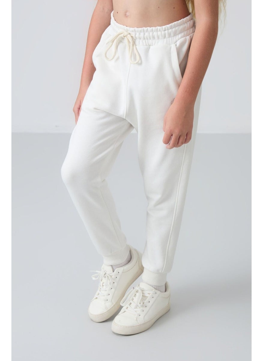 Ecru Cotton Fluffy Soft Texture Standard Fit Embroidered Girls Tracksuit - 75148