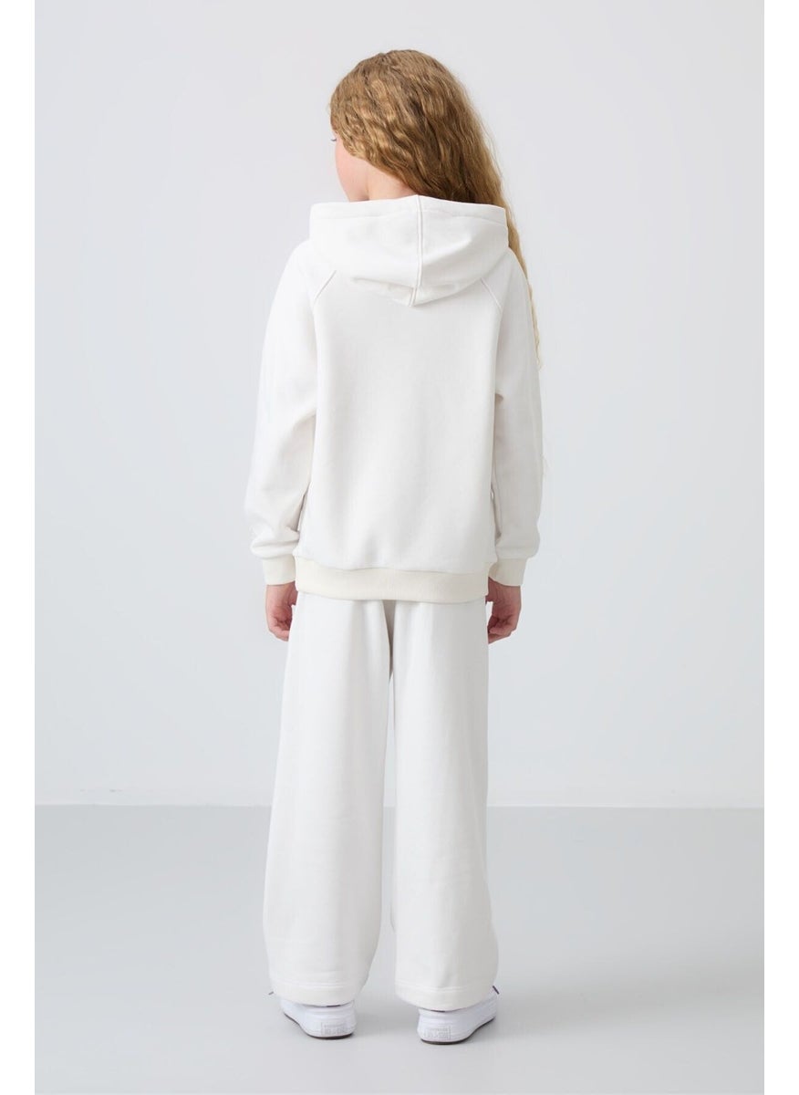 Ecru Cotton Fluffy Soft Texture Standard Fit Embroidered Girls Tracksuit - 75162