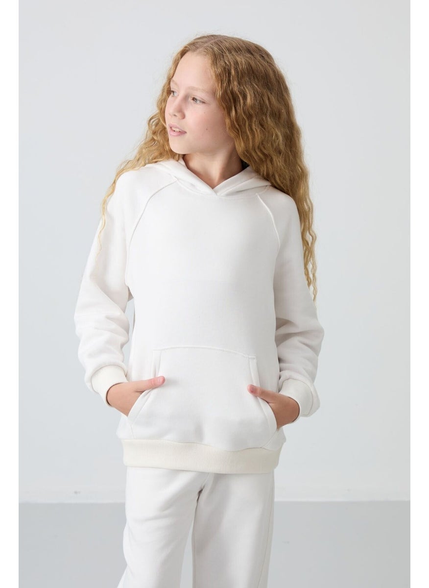 Ecru Cotton Fluffy Soft Texture Standard Fit Embroidered Girls Tracksuit - 75162