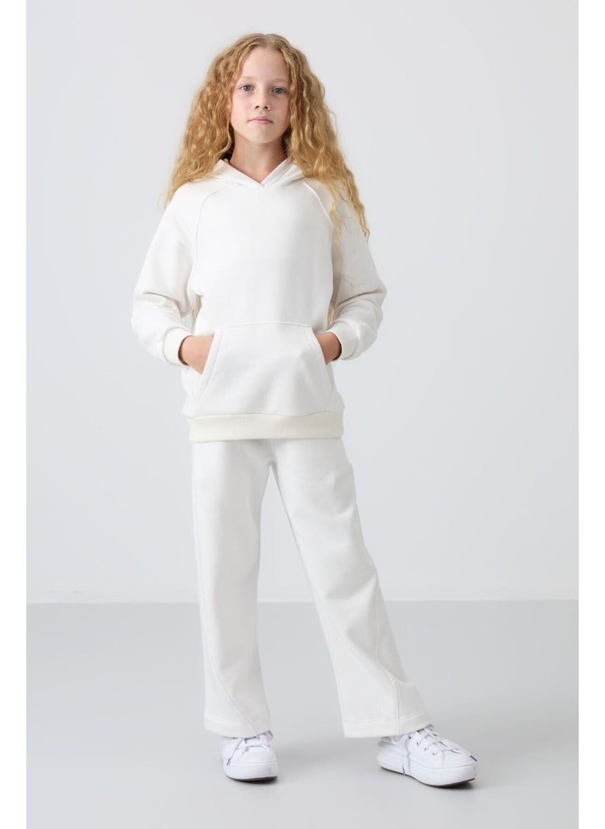 Ecru Cotton Fluffy Soft Texture Standard Fit Embroidered Girls Tracksuit - 75162