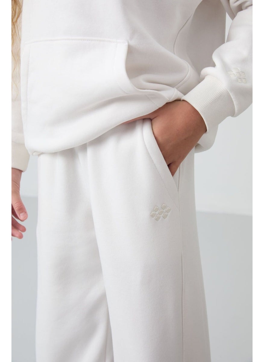 Ecru Cotton Fluffy Soft Texture Standard Fit Embroidered Girls Tracksuit - 75162