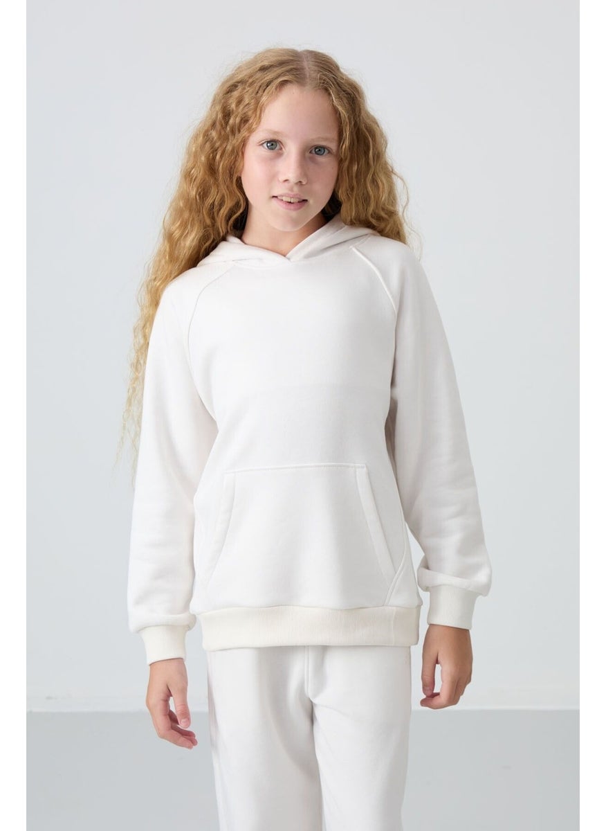 Ecru Cotton Fluffy Soft Texture Standard Fit Embroidered Girls Tracksuit - 75162