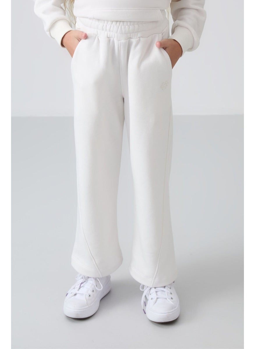 Ecru Cotton Fluffy Soft Texture Standard Fit Embroidered Girls Tracksuit - 75162