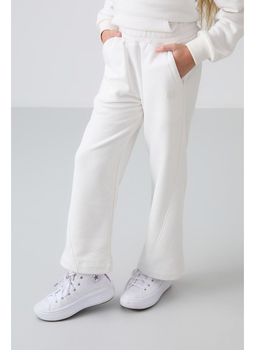 Ecru Cotton Fluffy Soft Texture Standard Fit Embroidered Girls Tracksuit - 75162