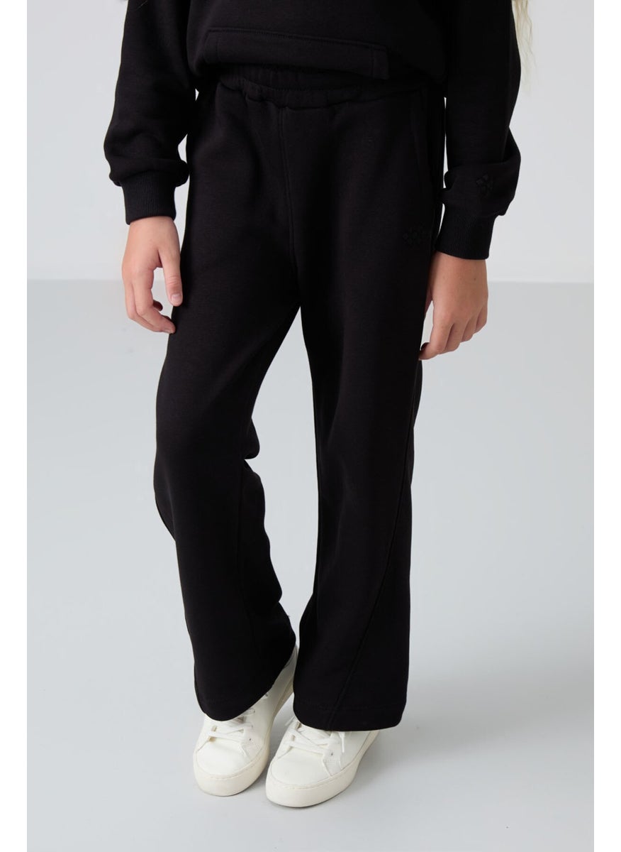 Black Cotton Fluffy Soft Texture Standard Fit Embroidered Girls Tracksuit - 75162