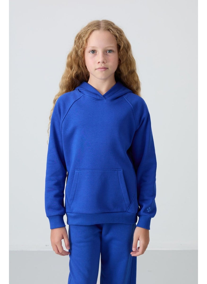 Night Blue Cotton Fluffy Soft Texture Standard Fit Embroidered Girls Tracksuit - 75162
