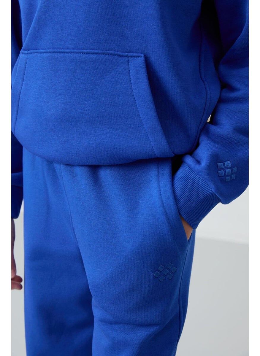 Night Blue Cotton Fluffy Soft Texture Standard Fit Embroidered Girls Tracksuit - 75162