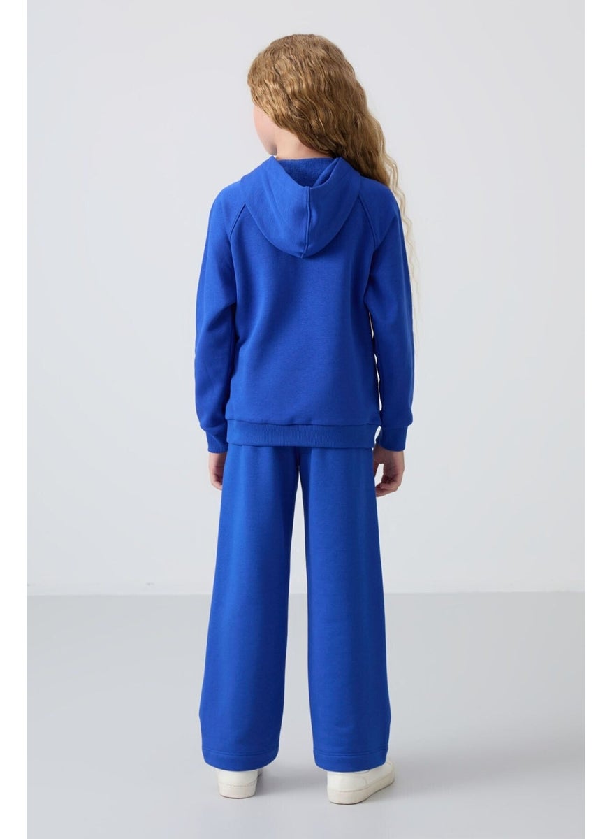 Night Blue Cotton Fluffy Soft Texture Standard Fit Embroidered Girls Tracksuit - 75162