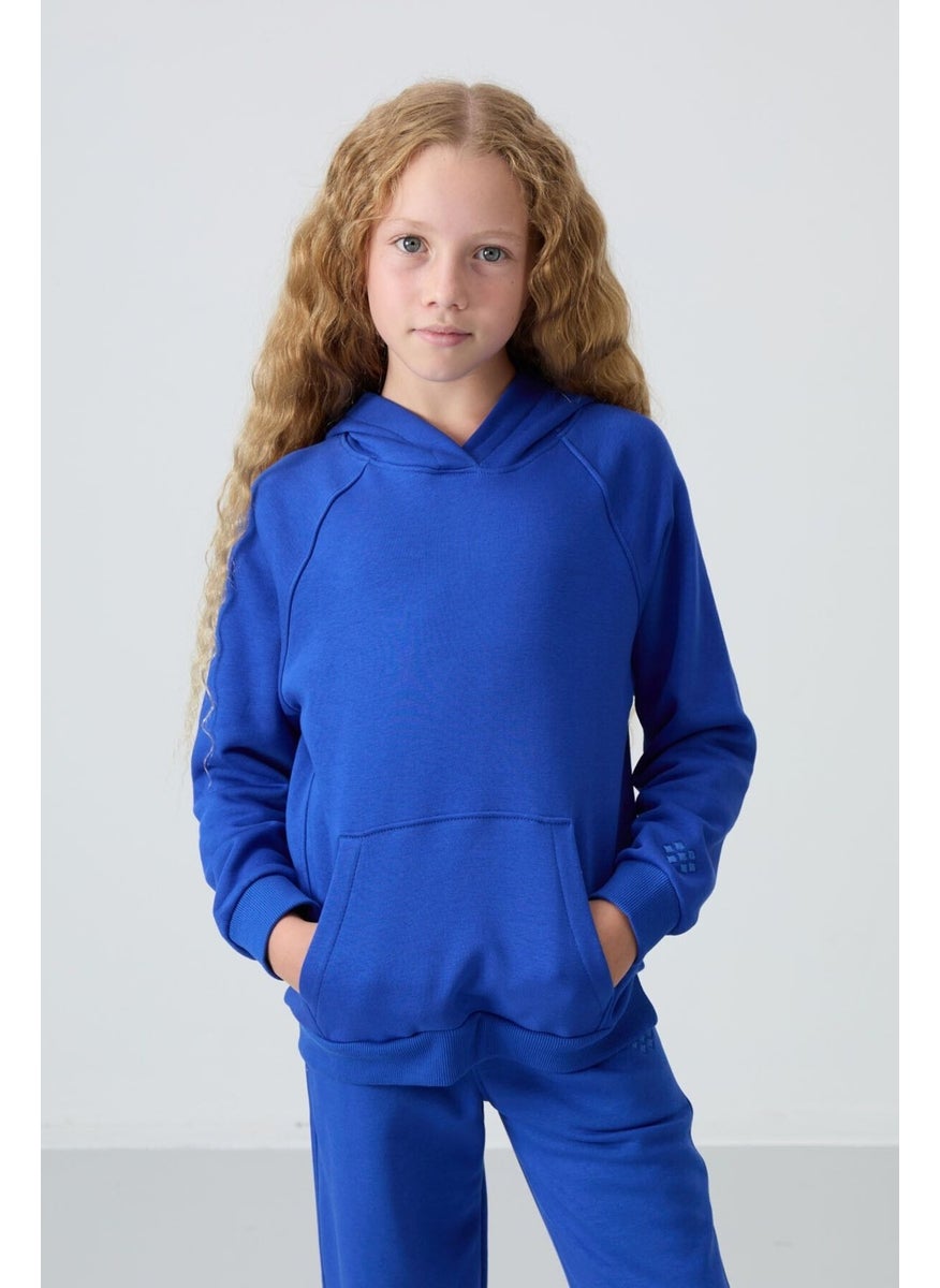 Night Blue Cotton Fluffy Soft Texture Standard Fit Embroidered Girls Tracksuit - 75162
