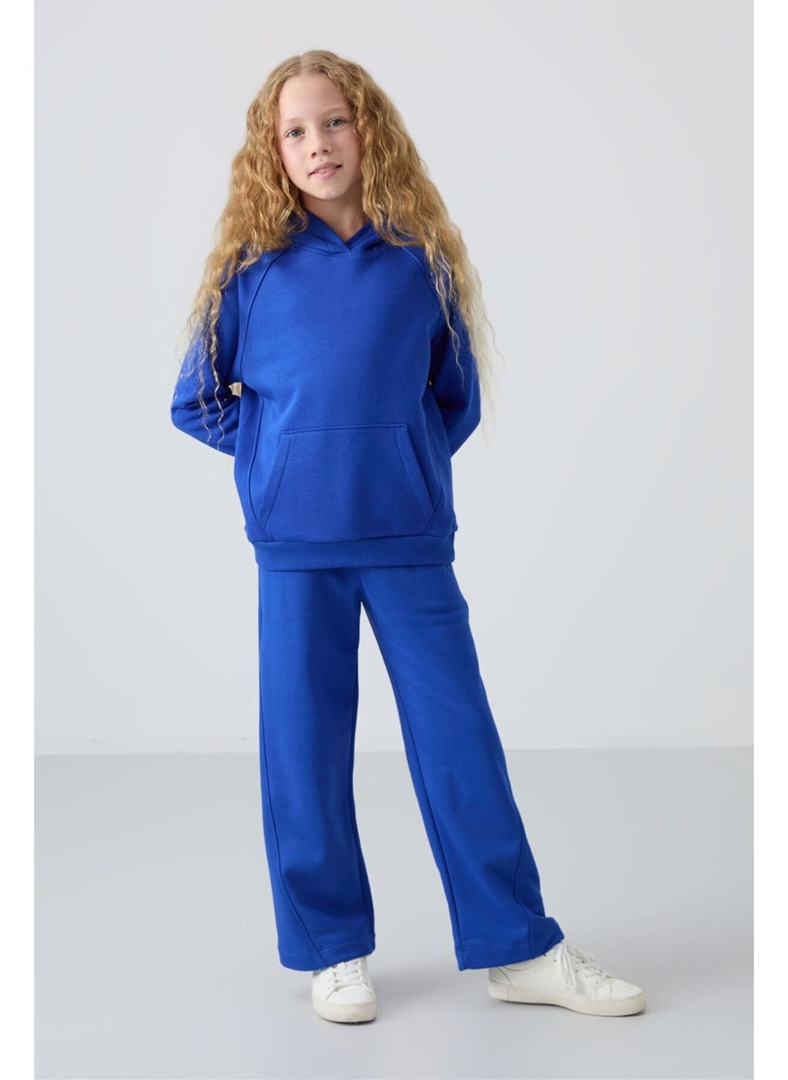 Night Blue Cotton Fluffy Soft Texture Standard Fit Embroidered Girls Tracksuit - 75162