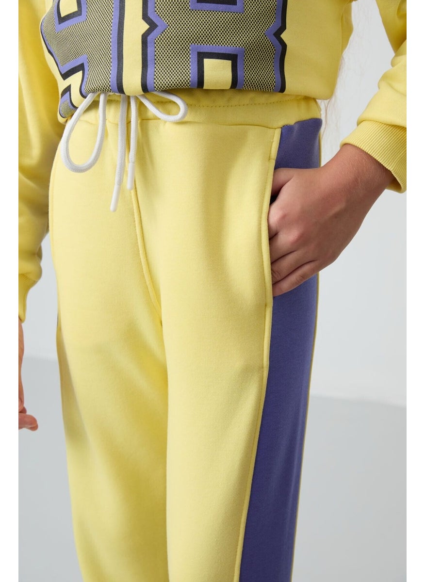 Yellow Cotton Fluffy Soft Texture Standard Fit Printed Girls Tracksuit - 75170