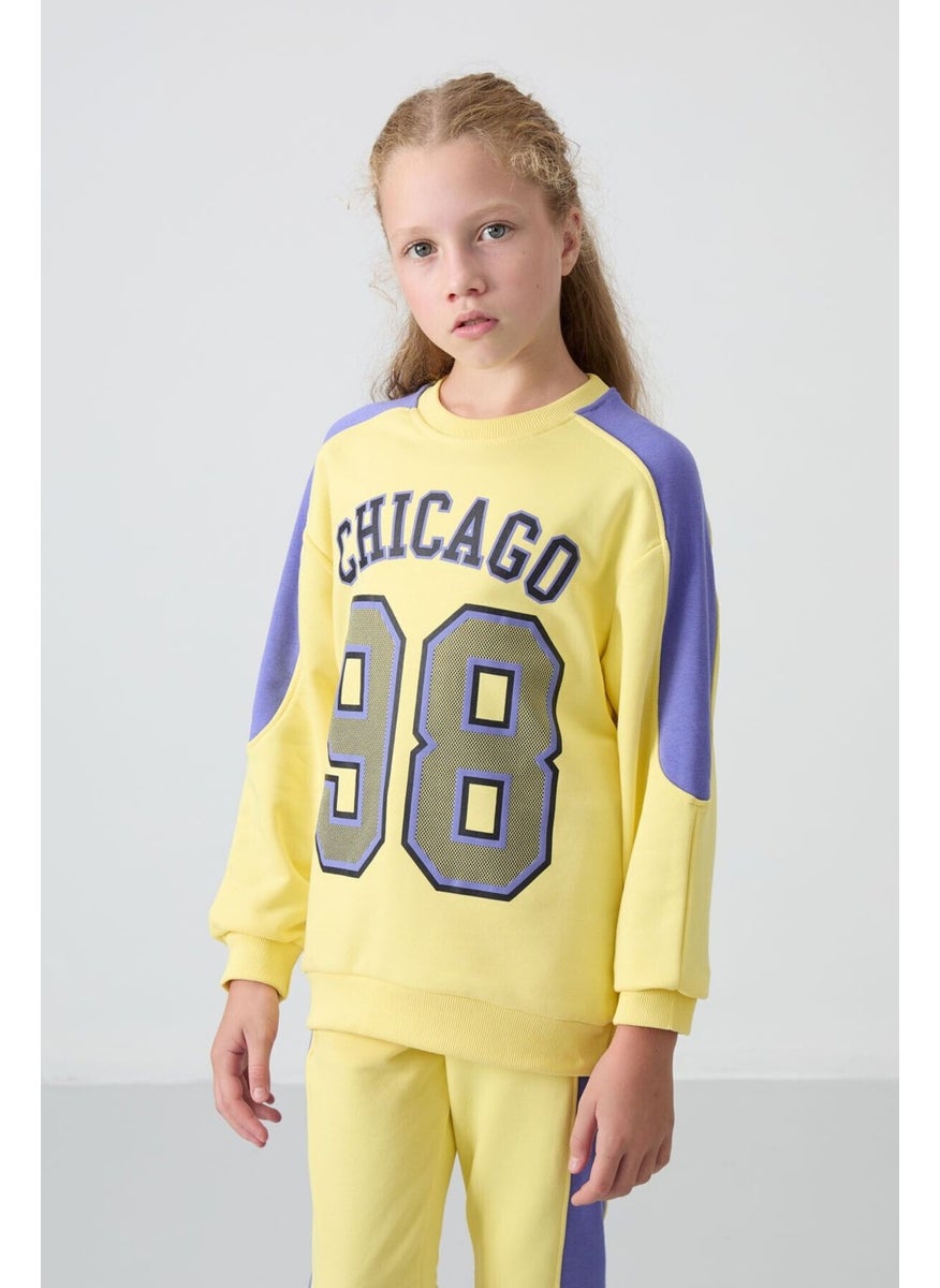 Yellow Cotton Fluffy Soft Texture Standard Fit Printed Girls Tracksuit - 75170
