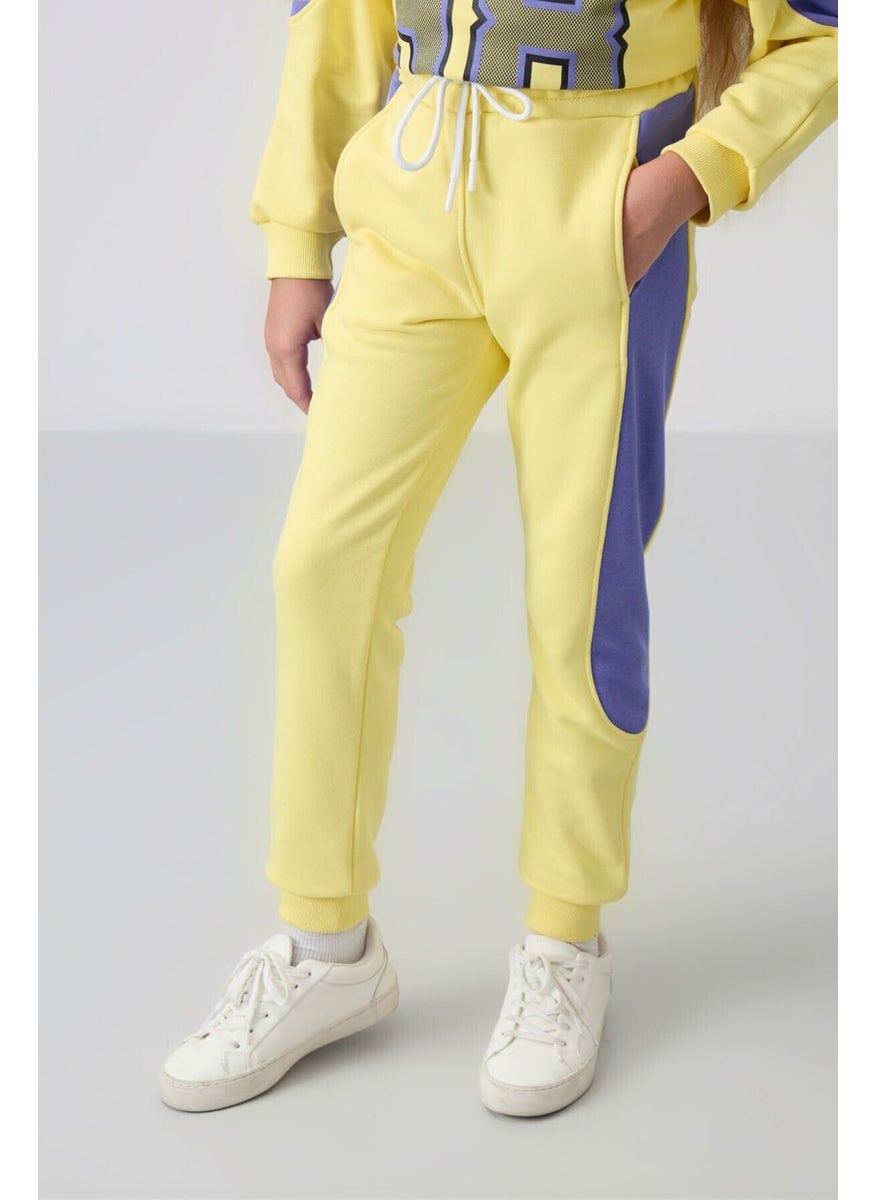 Yellow Cotton Fluffy Soft Texture Standard Fit Printed Girls Tracksuit - 75170