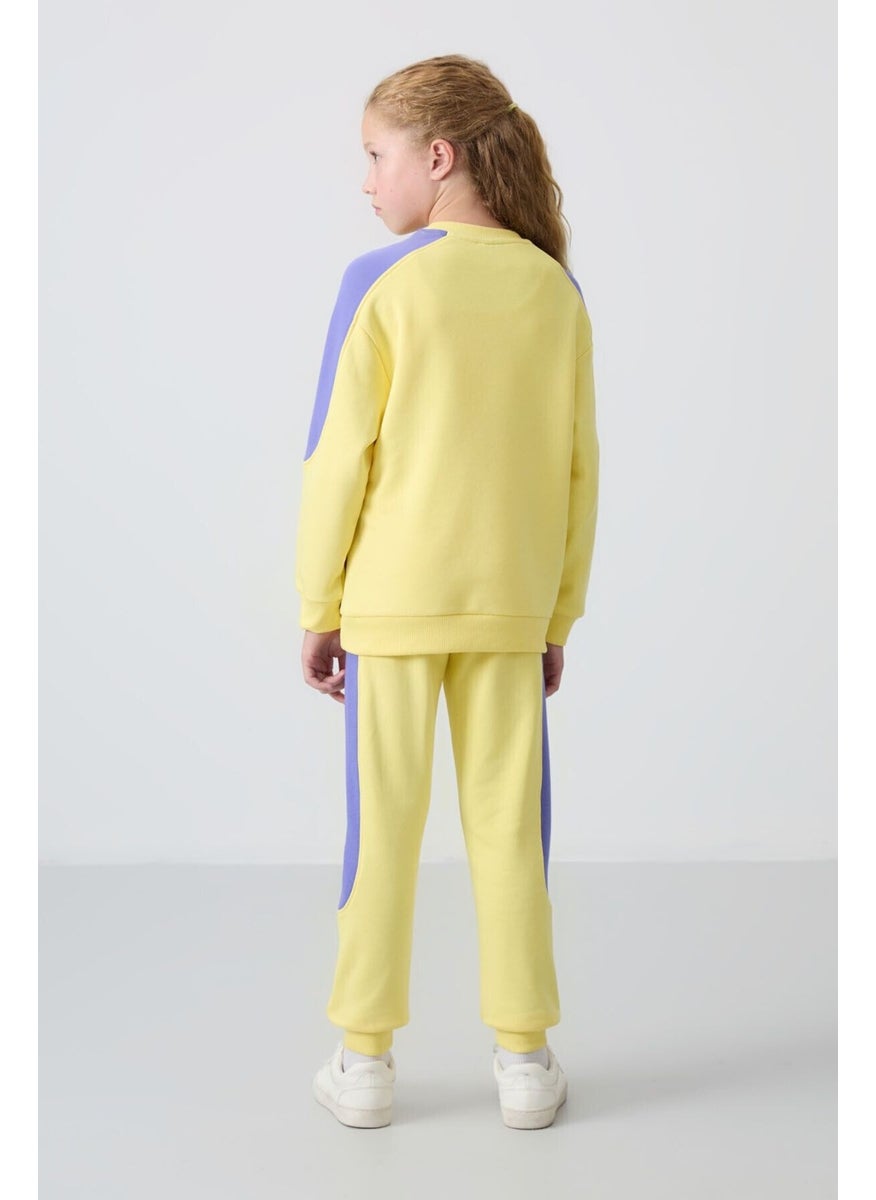 Yellow Cotton Fluffy Soft Texture Standard Fit Printed Girls Tracksuit - 75170