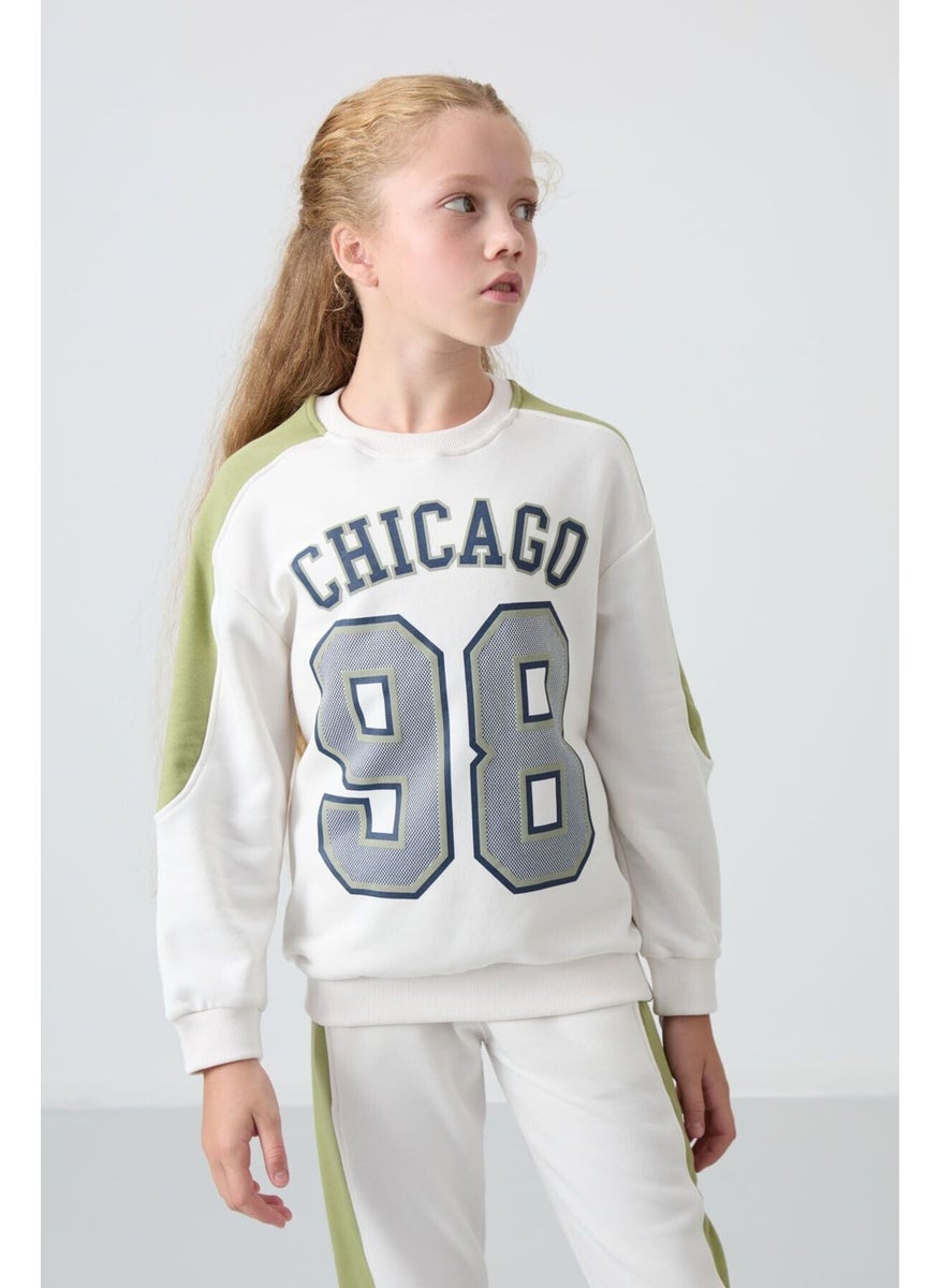 Ecru Cotton Fluffy Soft Textured Standard Fit Printed Girls Tracksuit - 75170