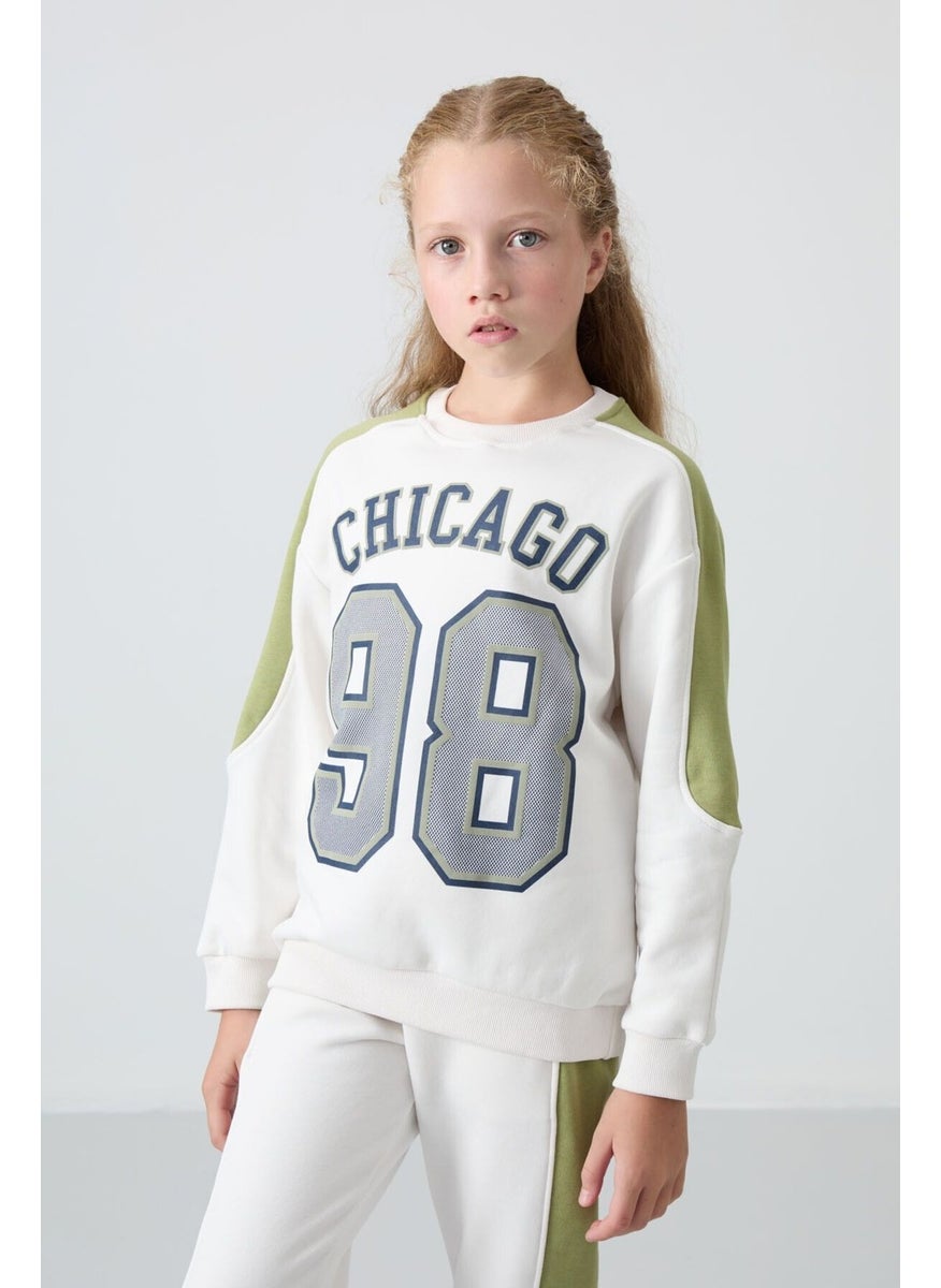 Ecru Cotton Fluffy Soft Textured Standard Fit Printed Girls Tracksuit - 75170