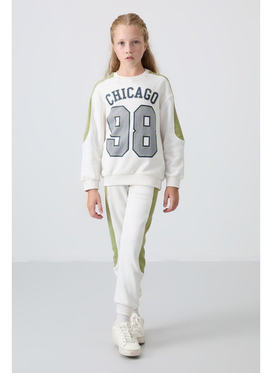 Ecru Cotton Fluffy Soft Textured Standard Fit Printed Girls Tracksuit - 75170