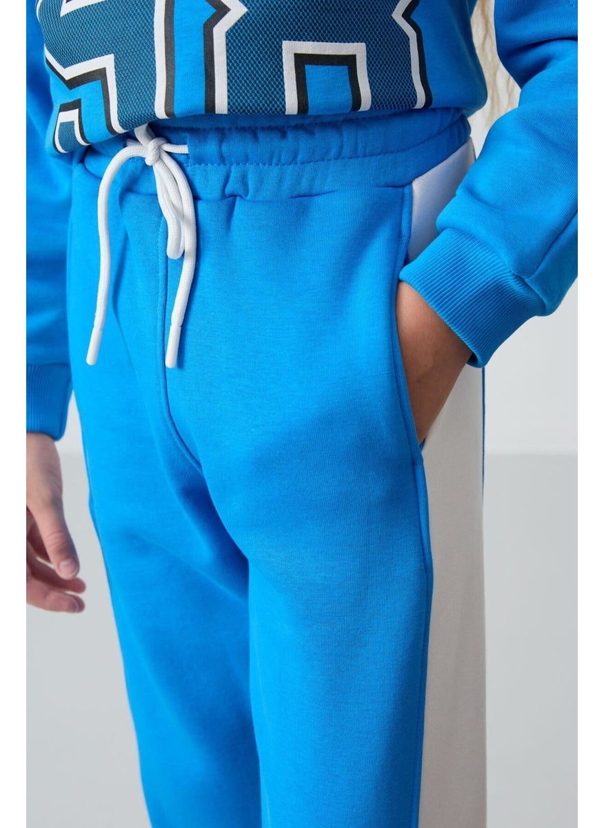 Blue Cotton Fluffy Soft Texture Standard Fit Printed Girls Tracksuit - 75170
