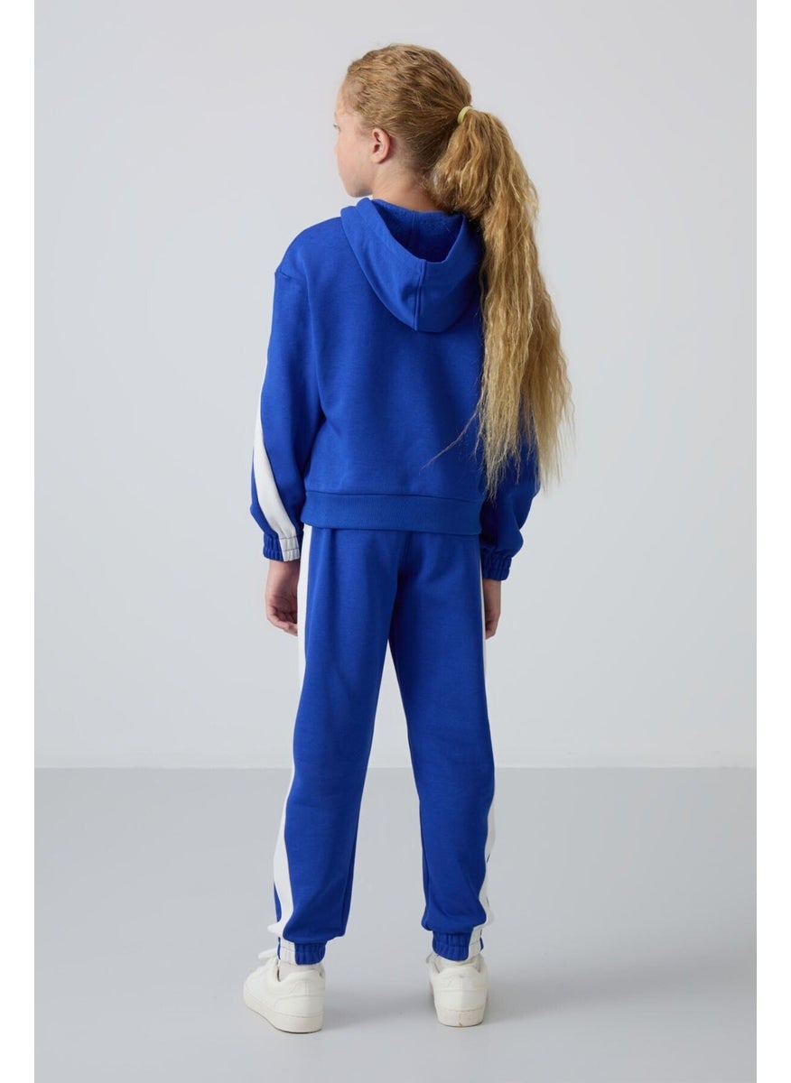 Night Blue Cotton Fluffy Soft Textured Standard Fit Printed Girls Tracksuit - 75166