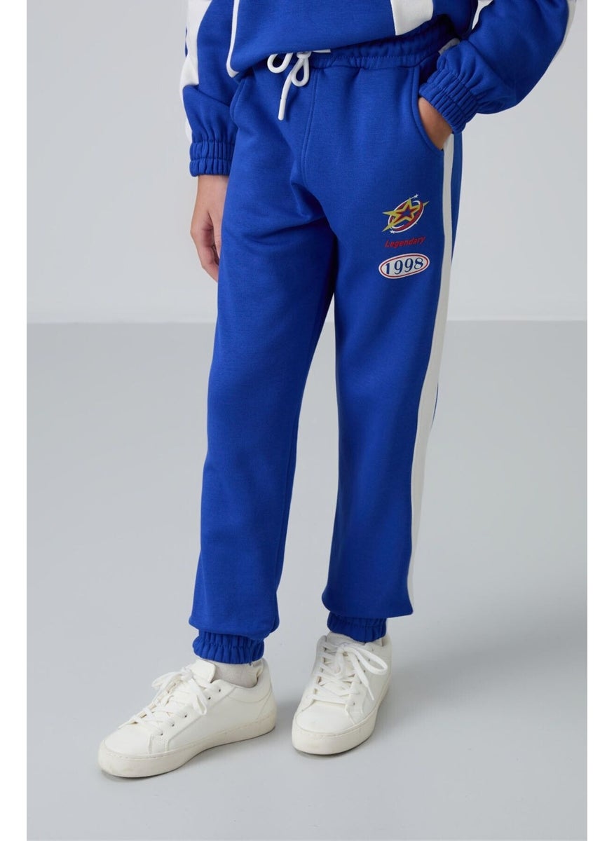 Night Blue Cotton Fluffy Soft Textured Standard Fit Printed Girls Tracksuit - 75166