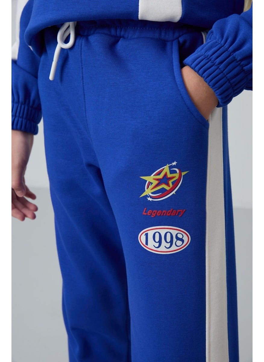 Night Blue Cotton Fluffy Soft Textured Standard Fit Printed Girls Tracksuit - 75166