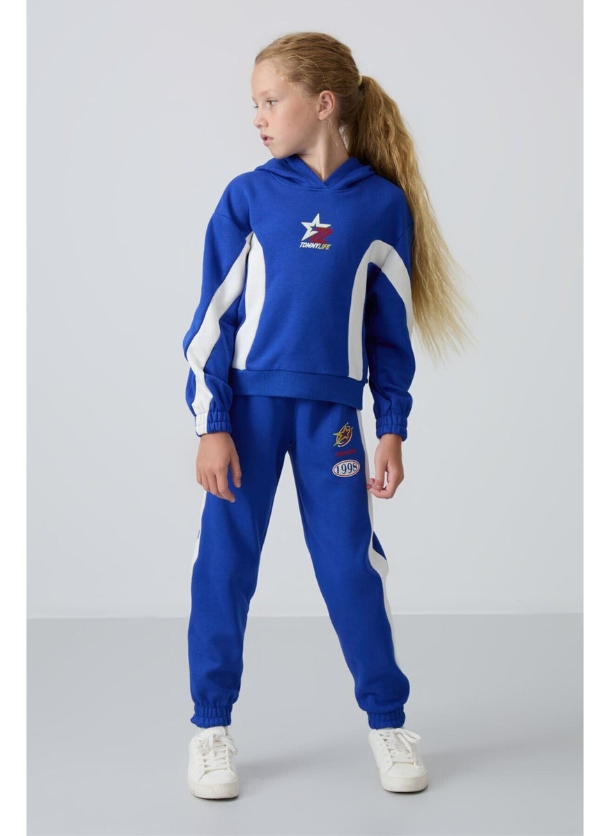 Night Blue Cotton Fluffy Soft Textured Standard Fit Printed Girls Tracksuit - 75166